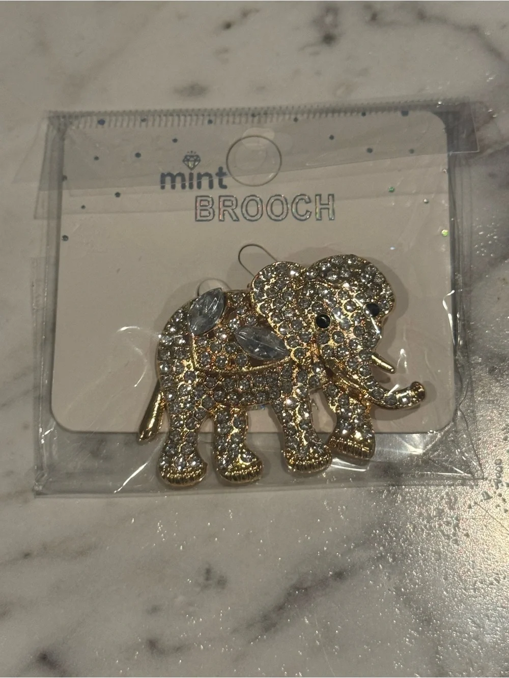 Mint Gold and Clear Crystal Elephant Pin Brooch